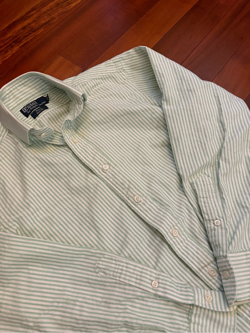 Vintage Polo by Ralph Lauren Mint Green & White Striped Button-Down Shirt